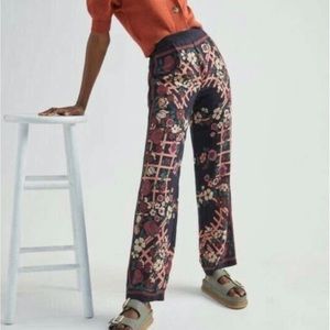 Anna Sun- Anthropologie- Floral Motif Wide Leg Trouser